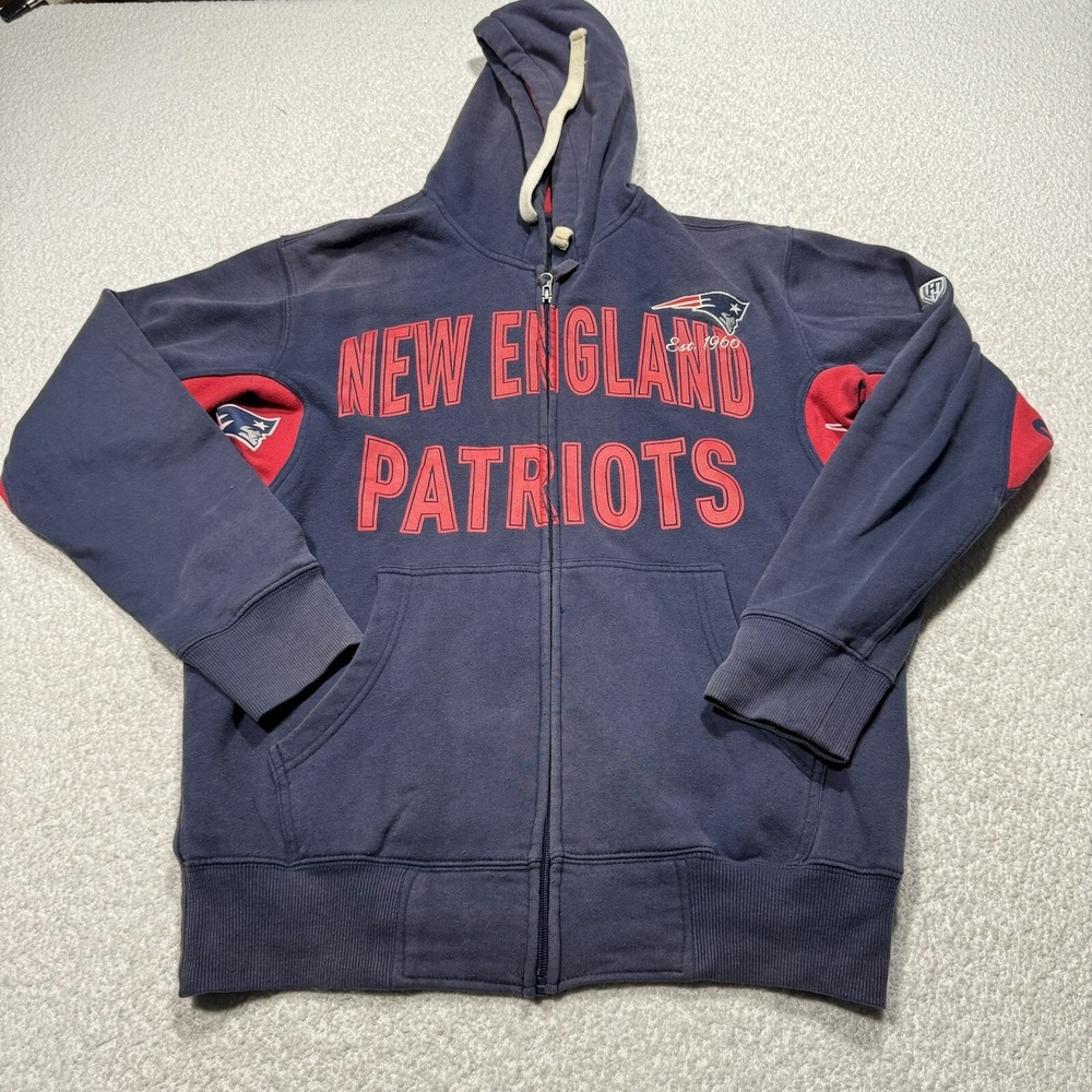 Hands High Mens NFL Jacket New England Patriots Full Zip Hoodie Navy Blue Red M